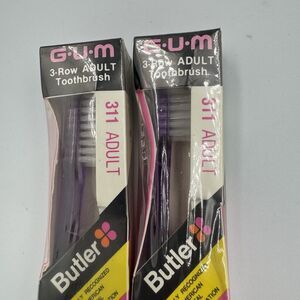 Butler GUM‎ 311 Purple 3 Row Toothbrush Soft Bristle Velvet Tip Lot of 2